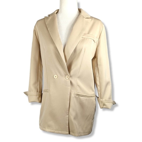 PRETTY LITTLE THING Neutral Cream Fitted Blazer: US Women's 8 - Picture 7 of 10